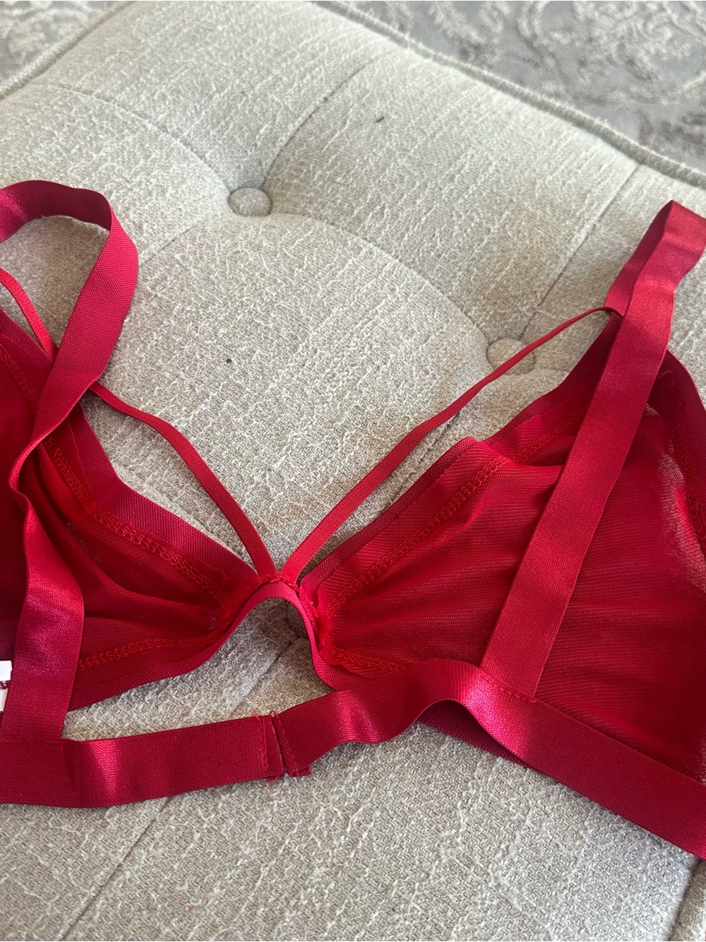 Source Unknown Red Mesh Underwire Bra with Strappy Detail